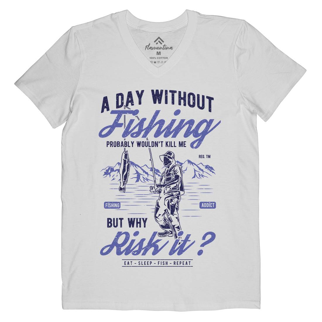 A Day Without Mens Organic V-Neck T-Shirt Fishing A602