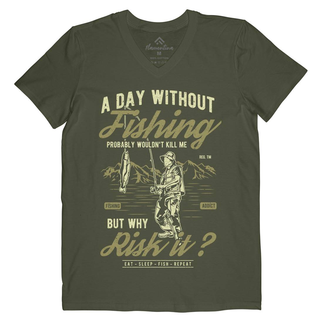 A Day Without Mens Organic V-Neck T-Shirt Fishing A602