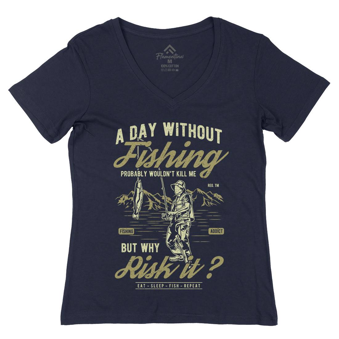A Day Without Womens Organic V-Neck T-Shirt Fishing A602
