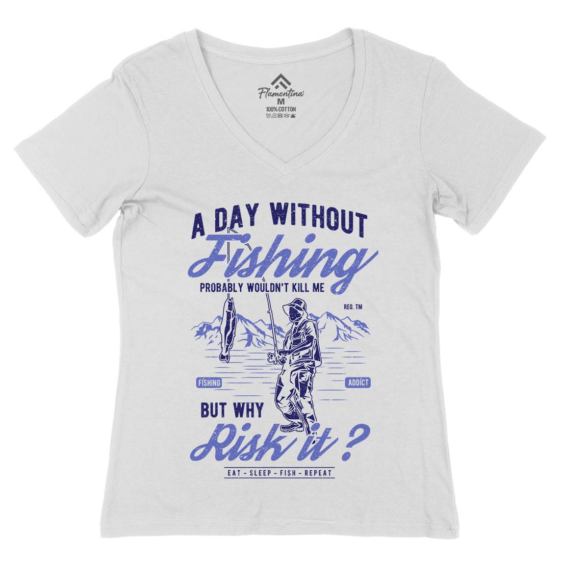 A Day Without Womens Organic V-Neck T-Shirt Fishing A602