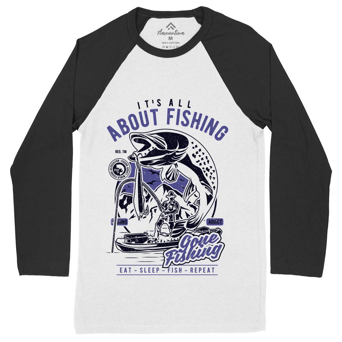 All About Mens Long Sleeve Baseball T-Shirt Fishing A604 - Flamentina