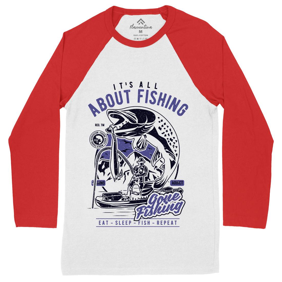 All About Mens Long Sleeve Baseball T-Shirt Fishing A604