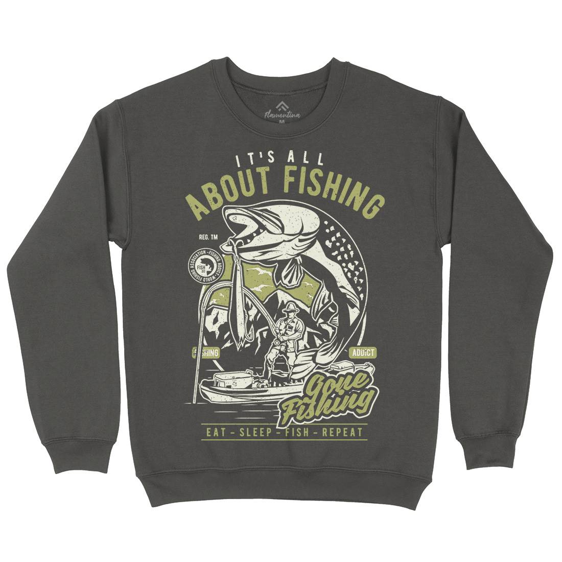 All About Mens Crew Neck Sweatshirt Fishing A604