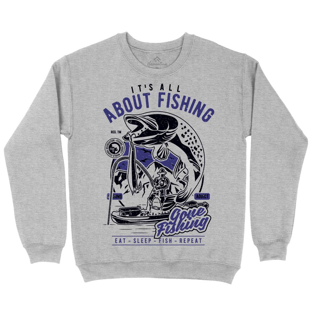 All About Mens Crew Neck Sweatshirt Fishing A604