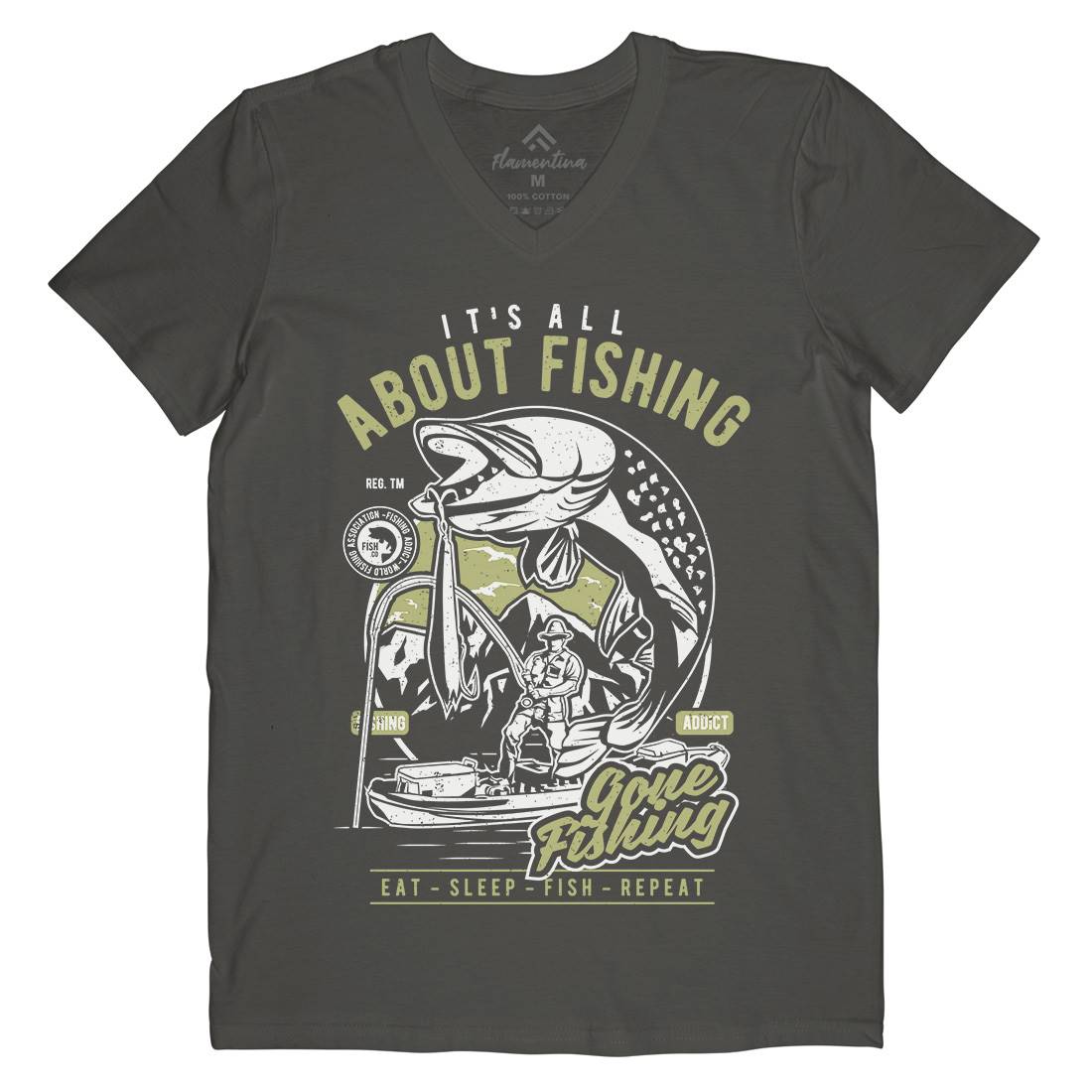 All About Mens V-Neck T-Shirt Fishing A604
