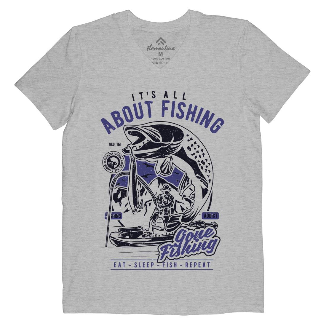 All About Mens Organic V-Neck T-Shirt Fishing A604
