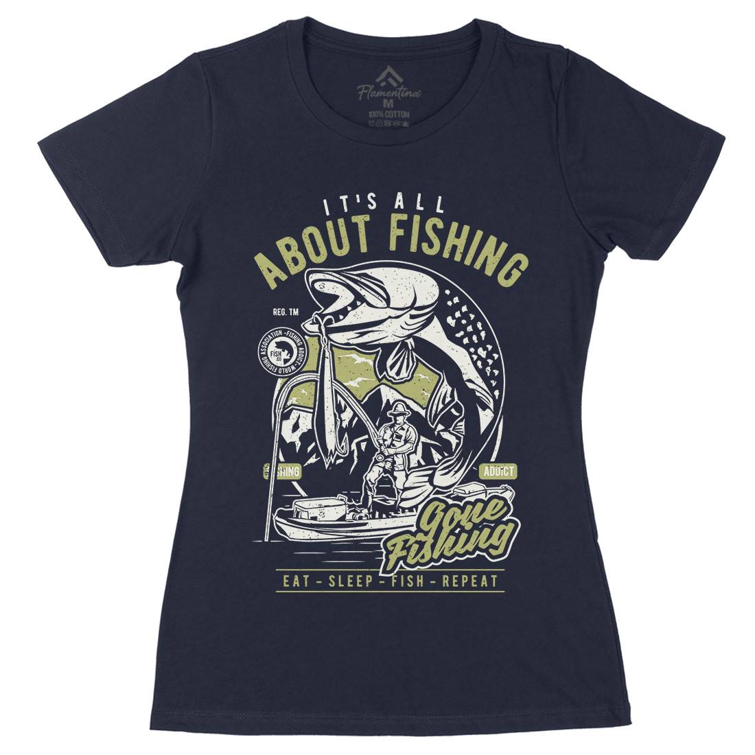 All About Womens Organic Crew Neck T-Shirt Fishing A604