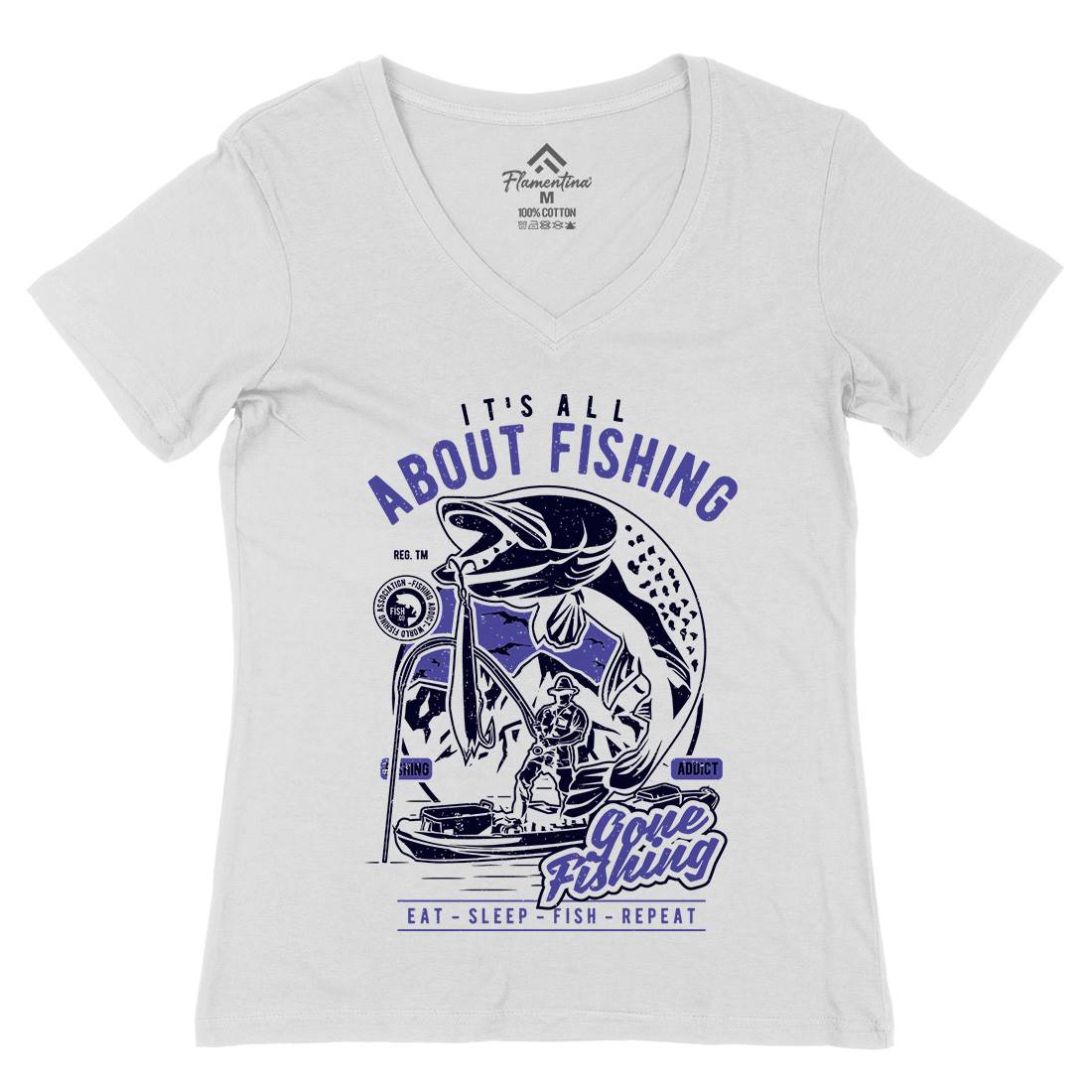 All About Womens Organic V-Neck T-Shirt Fishing A604
