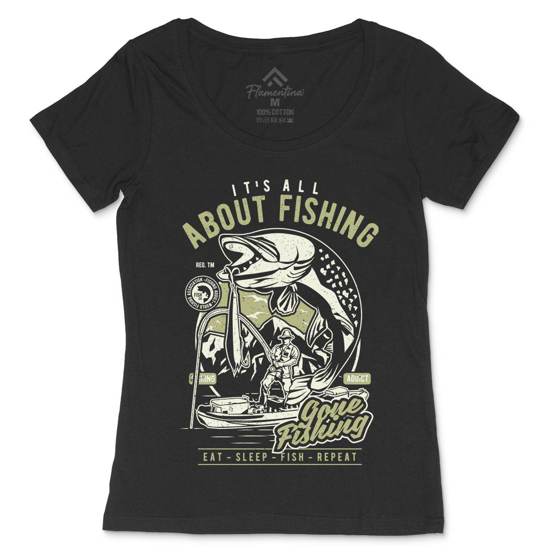 All About Womens Scoop Neck T-Shirt Fishing A604
