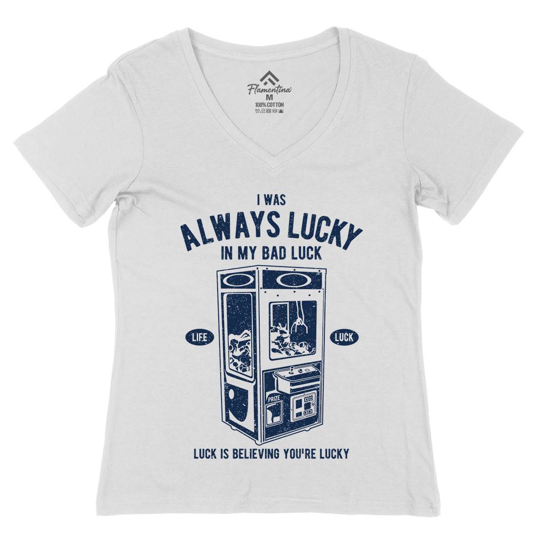 Always Lucky Womens Organic V-Neck T-Shirt Geek A605