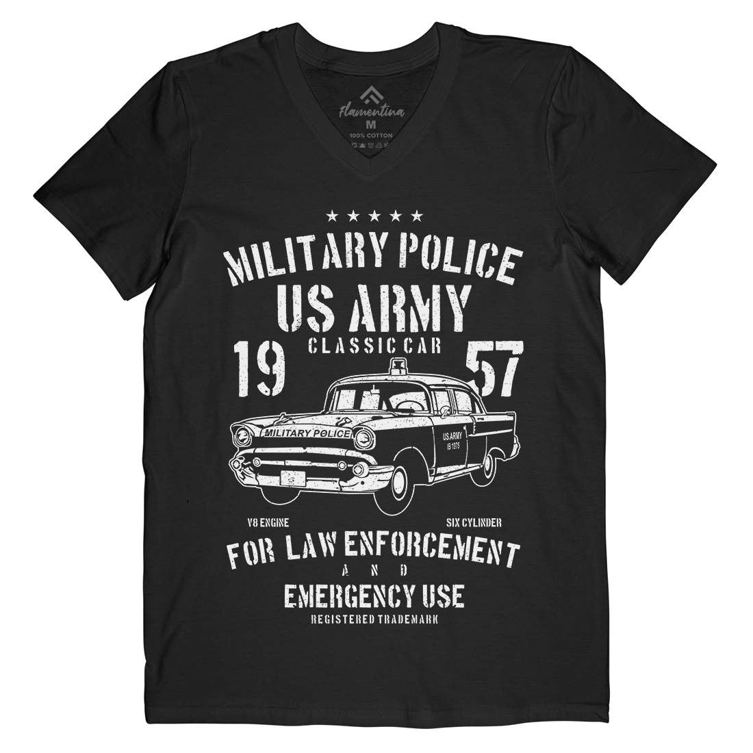Classic Car Mens Organic V-Neck T-Shirt Army A611