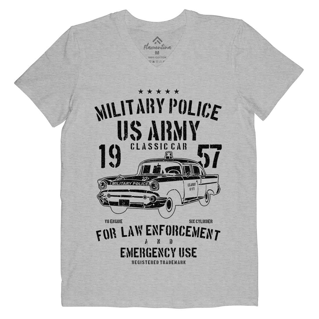 Classic Car Mens Organic V-Neck T-Shirt Army A611