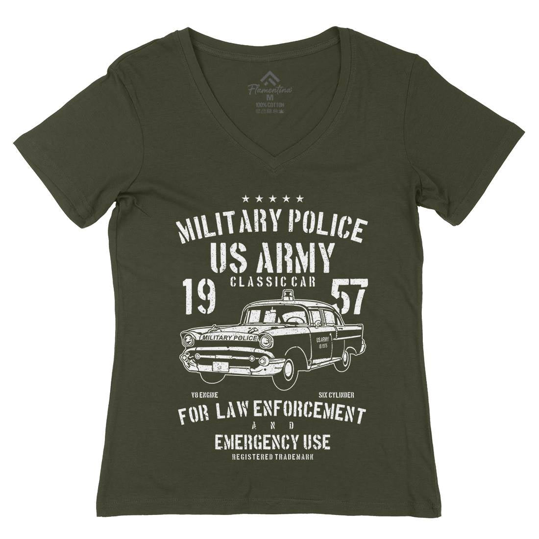 Classic Car Womens Organic V-Neck T-Shirt Army A611