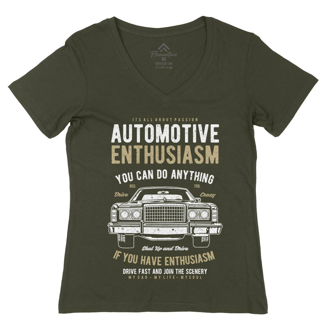 Automotive Enthusiasm Womens Organic V-Neck T-Shirt Cars A614