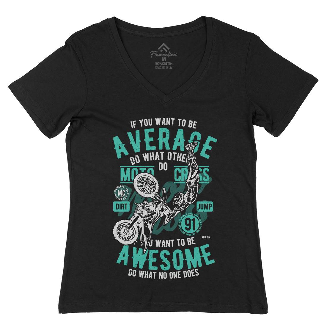 Awesome Motocross Womens Organic V-Neck T-Shirt Motorcycles A615