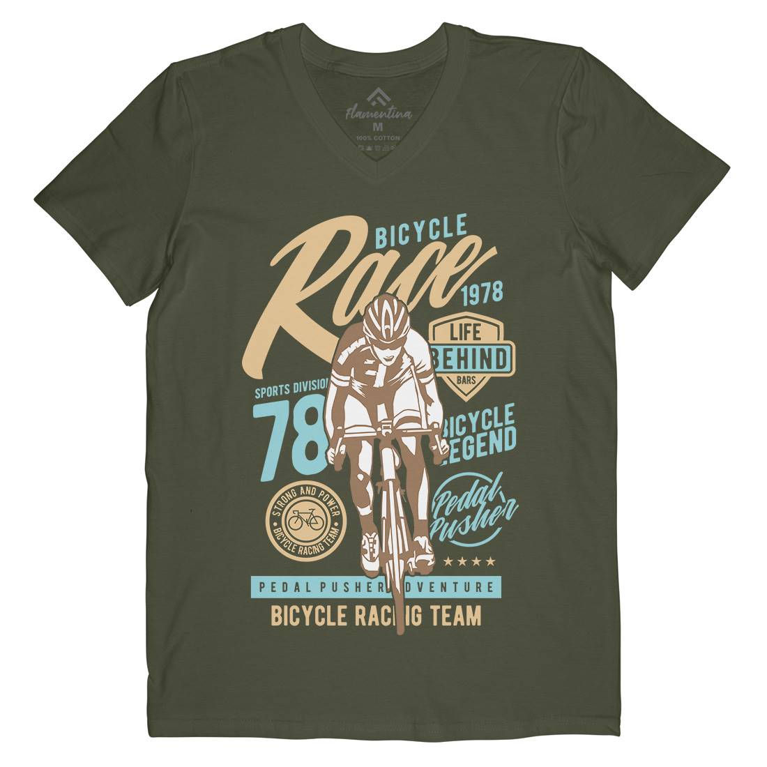 Bicycle Race Mens Organic V-Neck T-Shirt Bikes A617