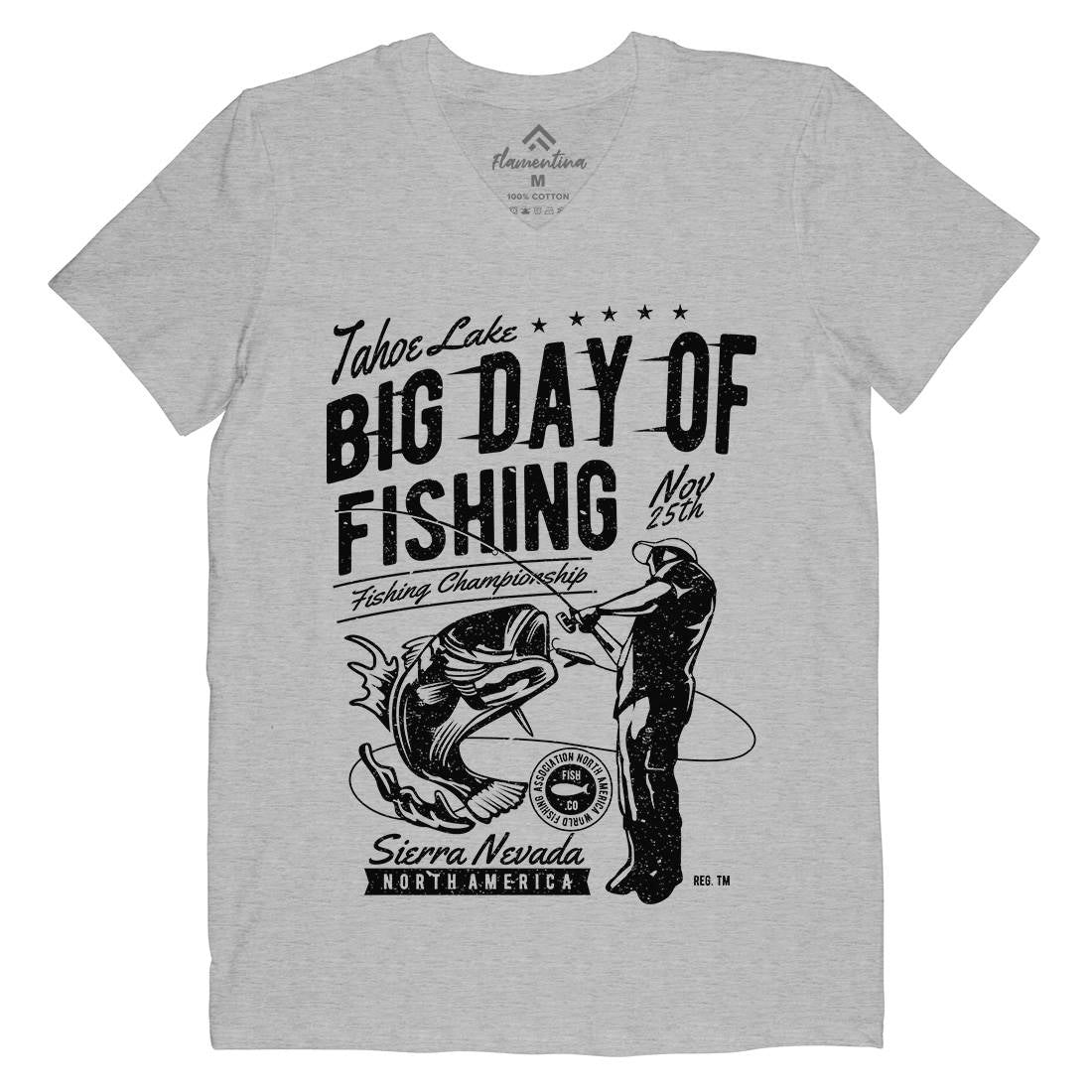 Big Day Of Mens Organic V-Neck T-Shirt Fishing A618