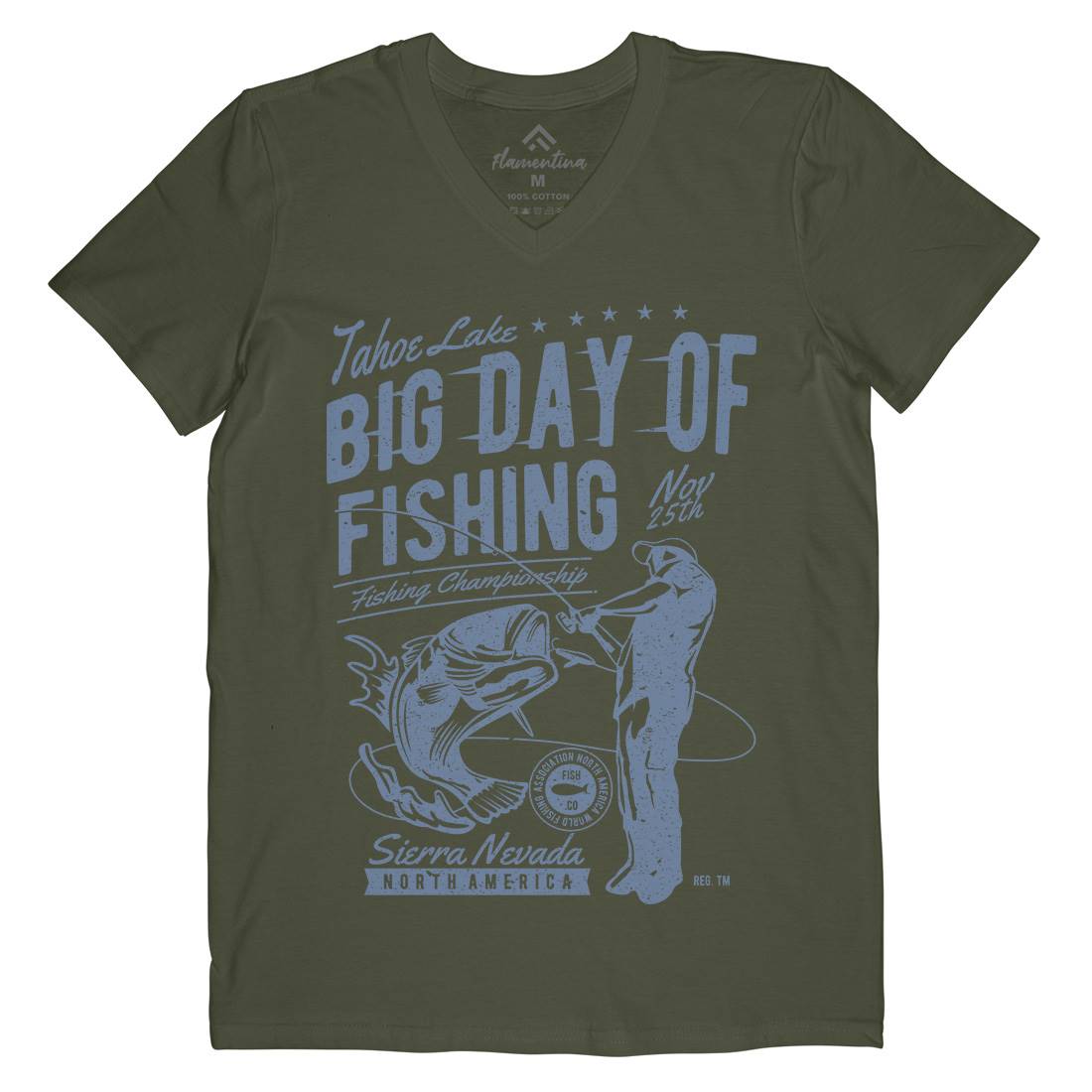 Big Day Of Mens Organic V-Neck T-Shirt Fishing A618