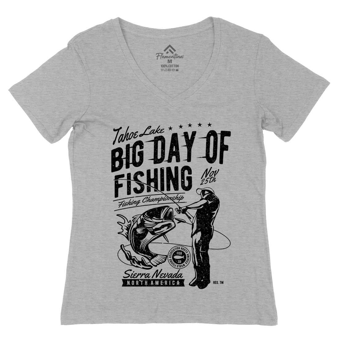 Big Day Of Womens Organic V-Neck T-Shirt Fishing A618