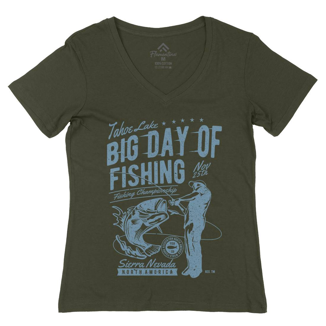Big Day Of Womens Organic V-Neck T-Shirt Fishing A618