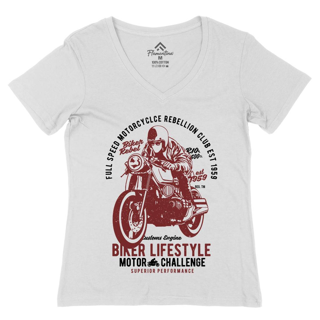 Biker Lifestyle Womens Organic V-Neck T-Shirt Motorcycles A619