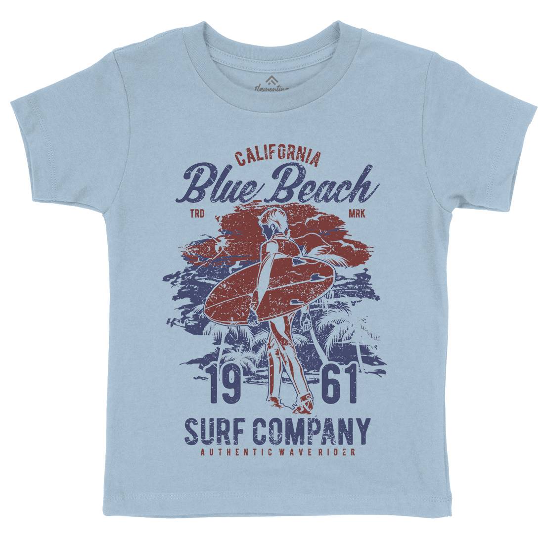 Blue Beach Kids Crew Neck T-Shirt Surf A621