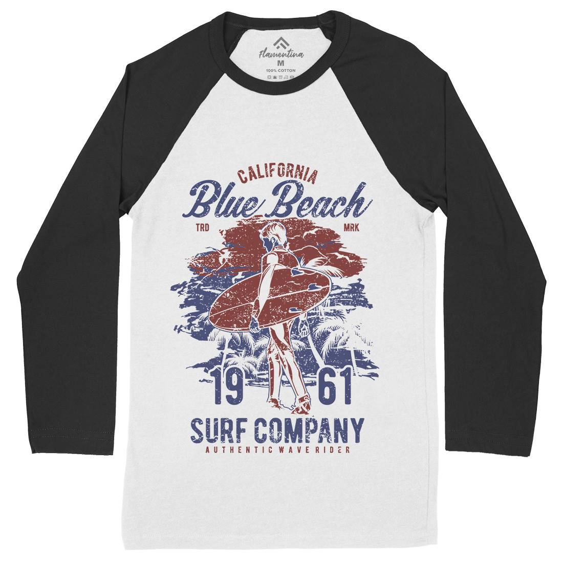 Blue Beach Mens Long Sleeve Baseball T-Shirt Surf A621