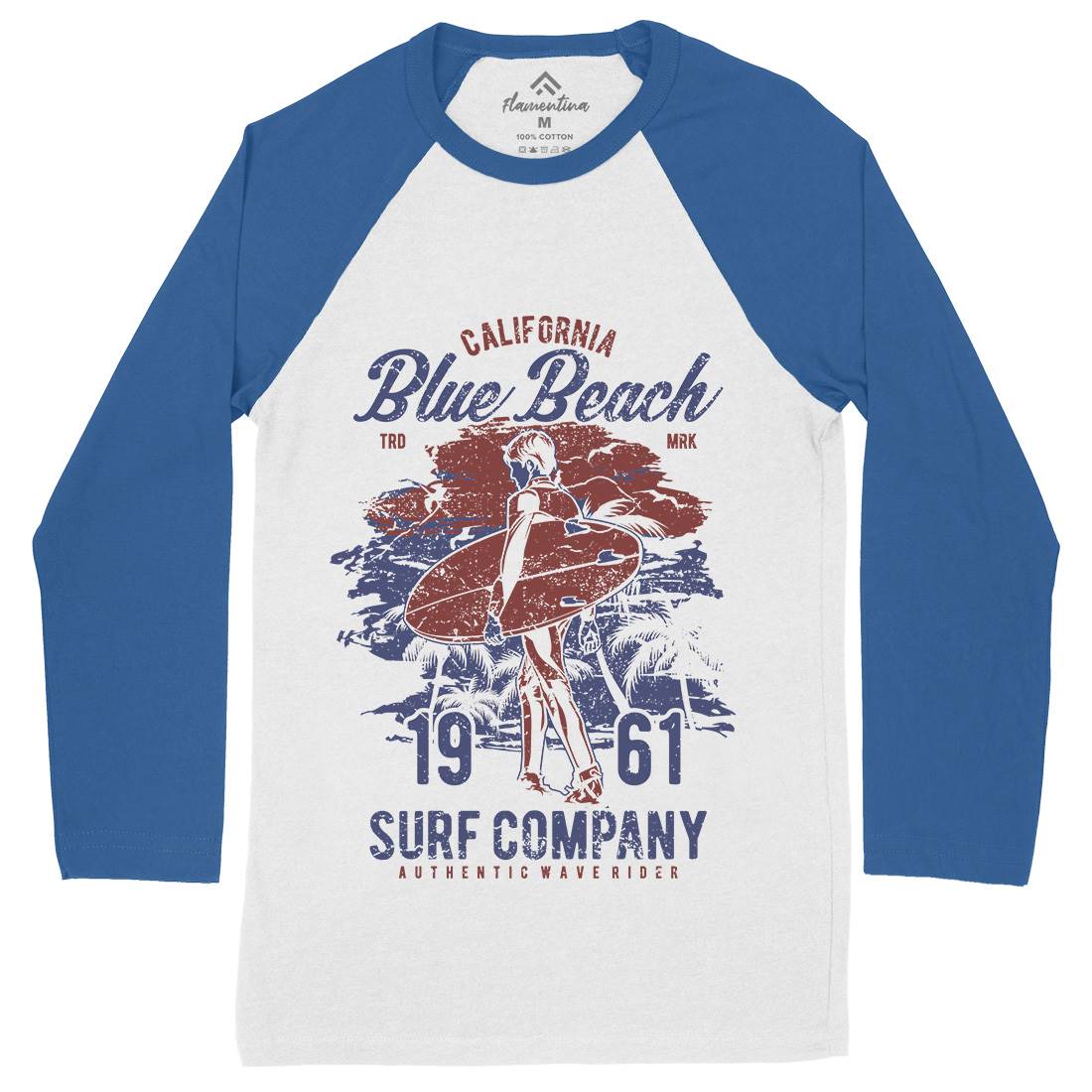 Blue Beach Mens Long Sleeve Baseball T-Shirt Surf A621