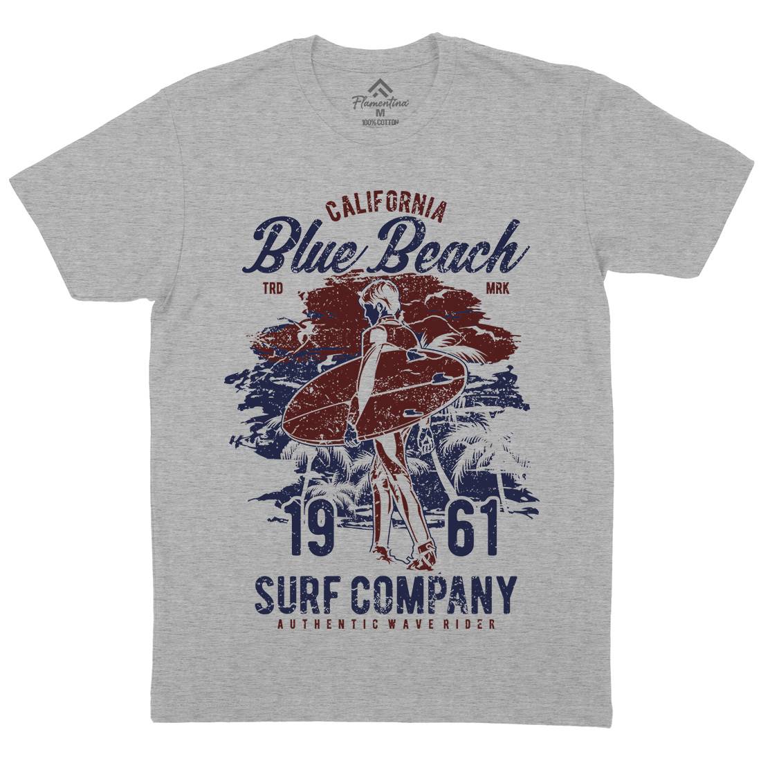 Blue Beach Mens Crew Neck T-Shirt Surf A621