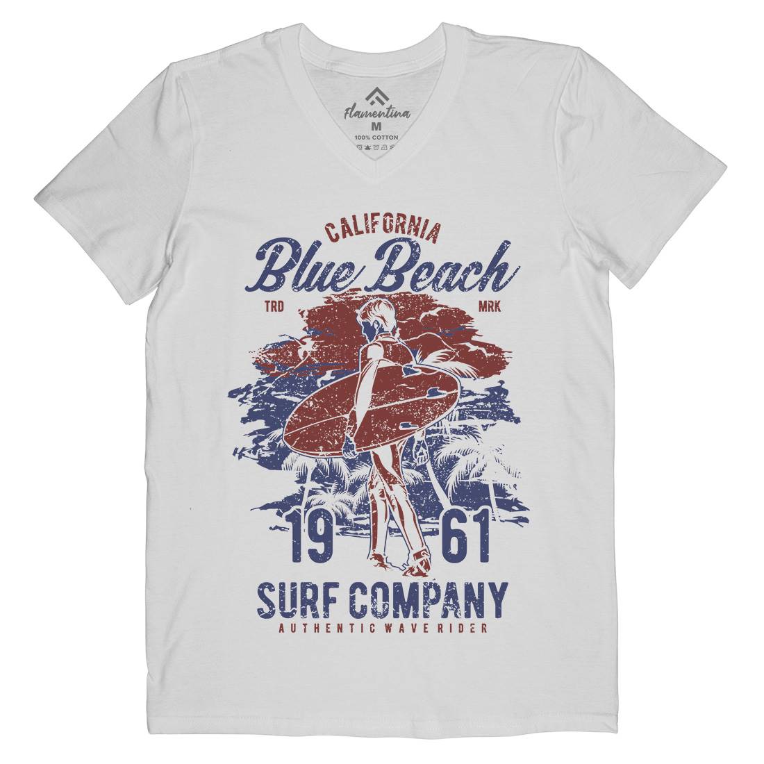 Blue Beach Mens Organic V-Neck T-Shirt Surf A621