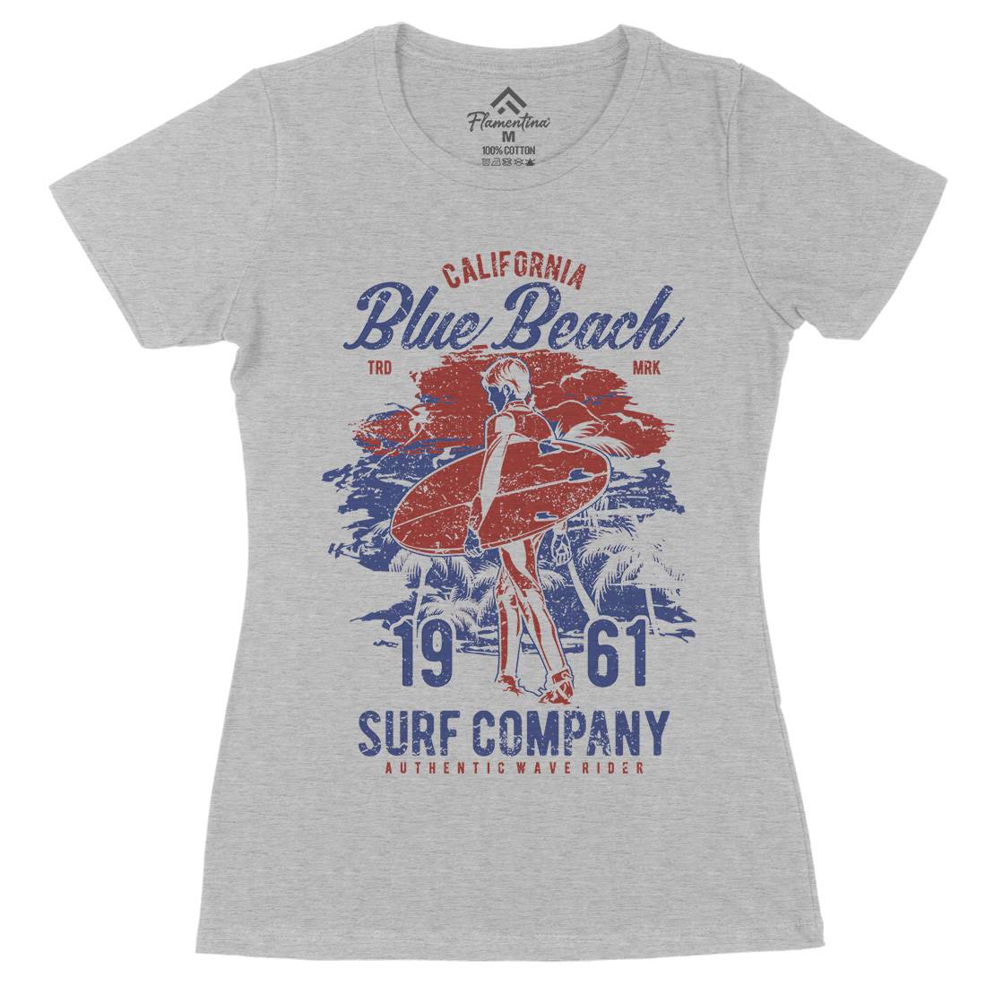 Blue Beach Womens Organic Crew Neck T-Shirt Surf A621