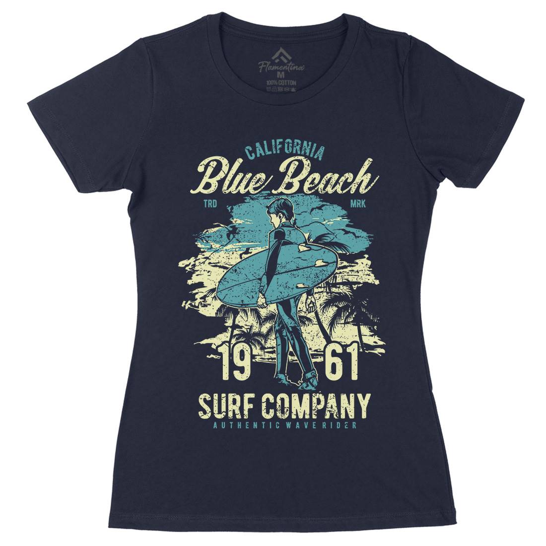 Blue Beach Womens Organic Crew Neck T-Shirt Surf A621