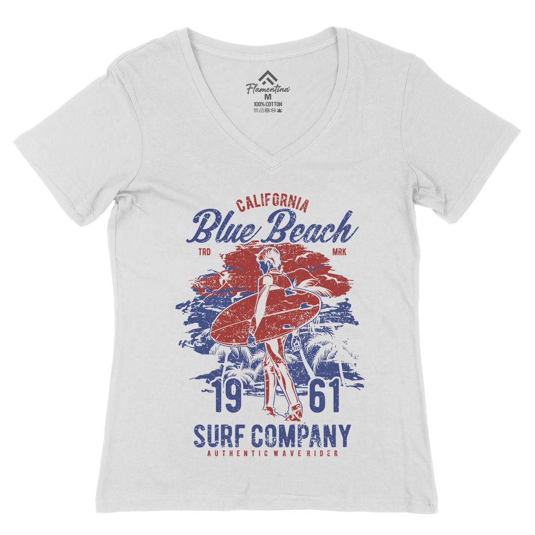 Blue Beach Womens Organic V-Neck T-Shirt Surf A621