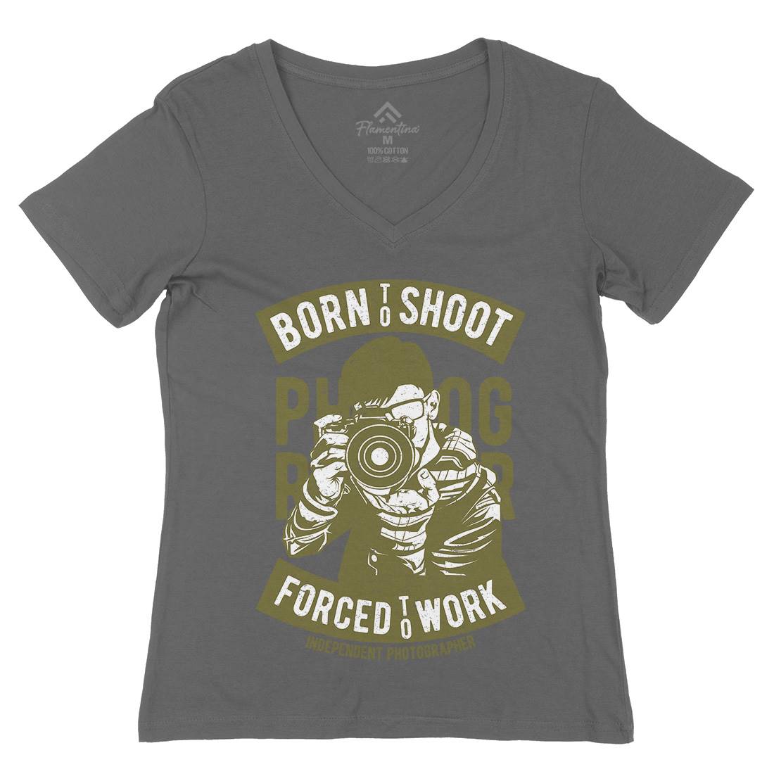 Born To Shoot Womens Organic V-Neck T-Shirt Media A623