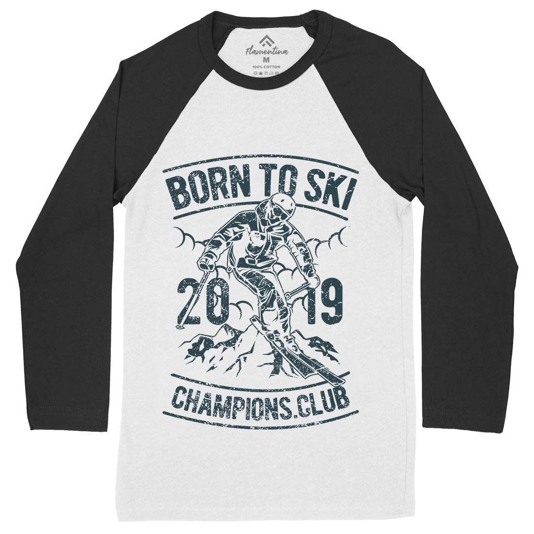 Born To Ski Mens Long Sleeve Baseball T-Shirt Sport A624