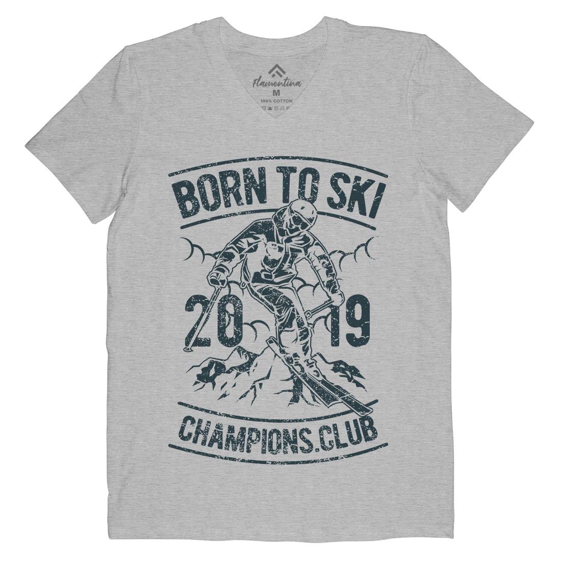 Born To Ski Mens Organic V-Neck T-Shirt Sport A624