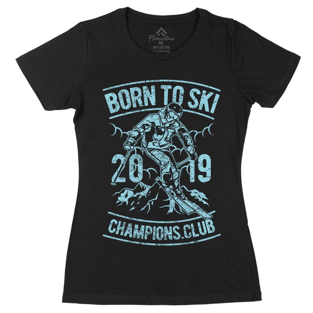 Born To Ski Womens Organic Crew Neck T-Shirt Sport A624