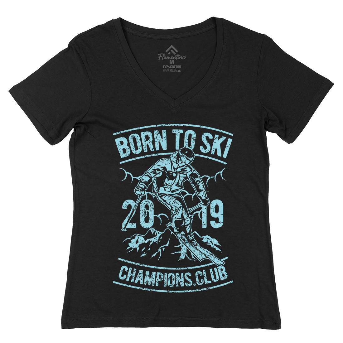 Born To Ski Womens Organic V-Neck T-Shirt Sport A624