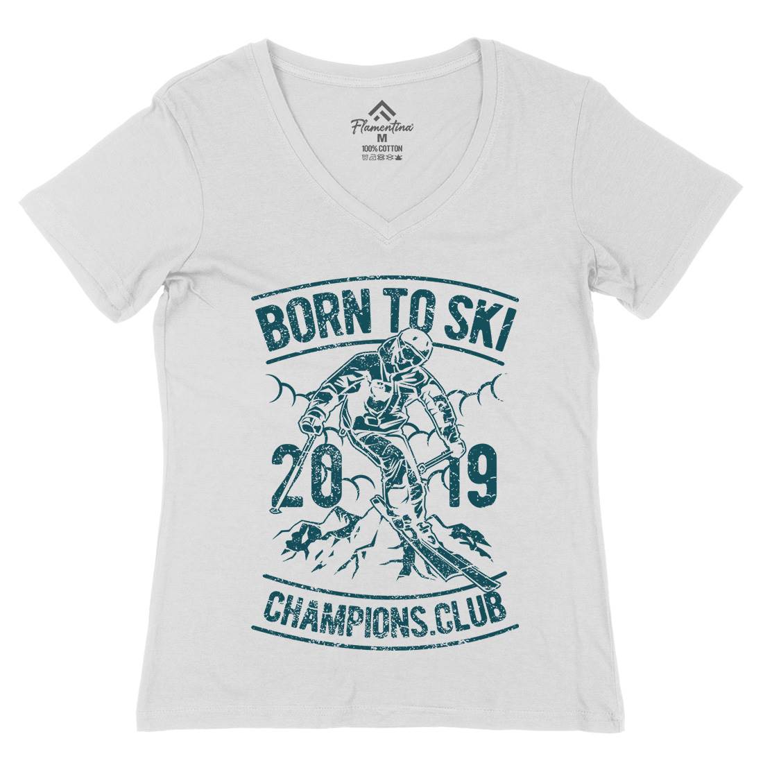 Born To Ski Womens Organic V-Neck T-Shirt Sport A624