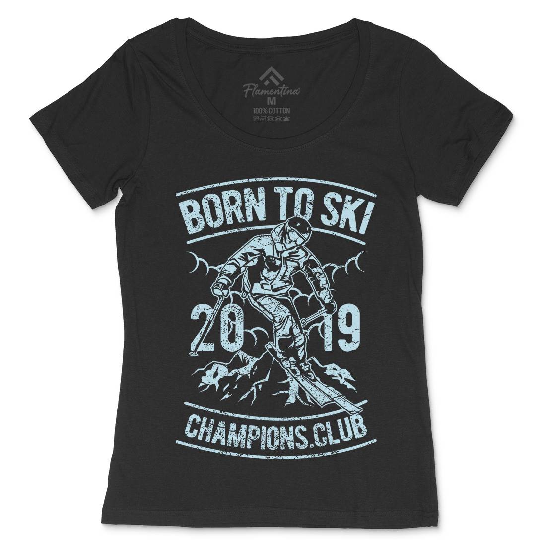 Born To Ski Womens Scoop Neck T-Shirt Sport A624