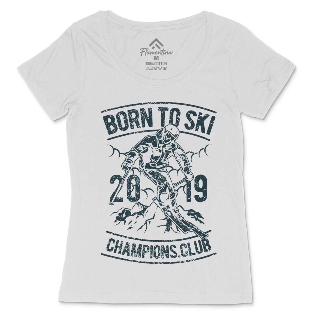 Born To Ski Womens Scoop Neck T-Shirt Sport A624