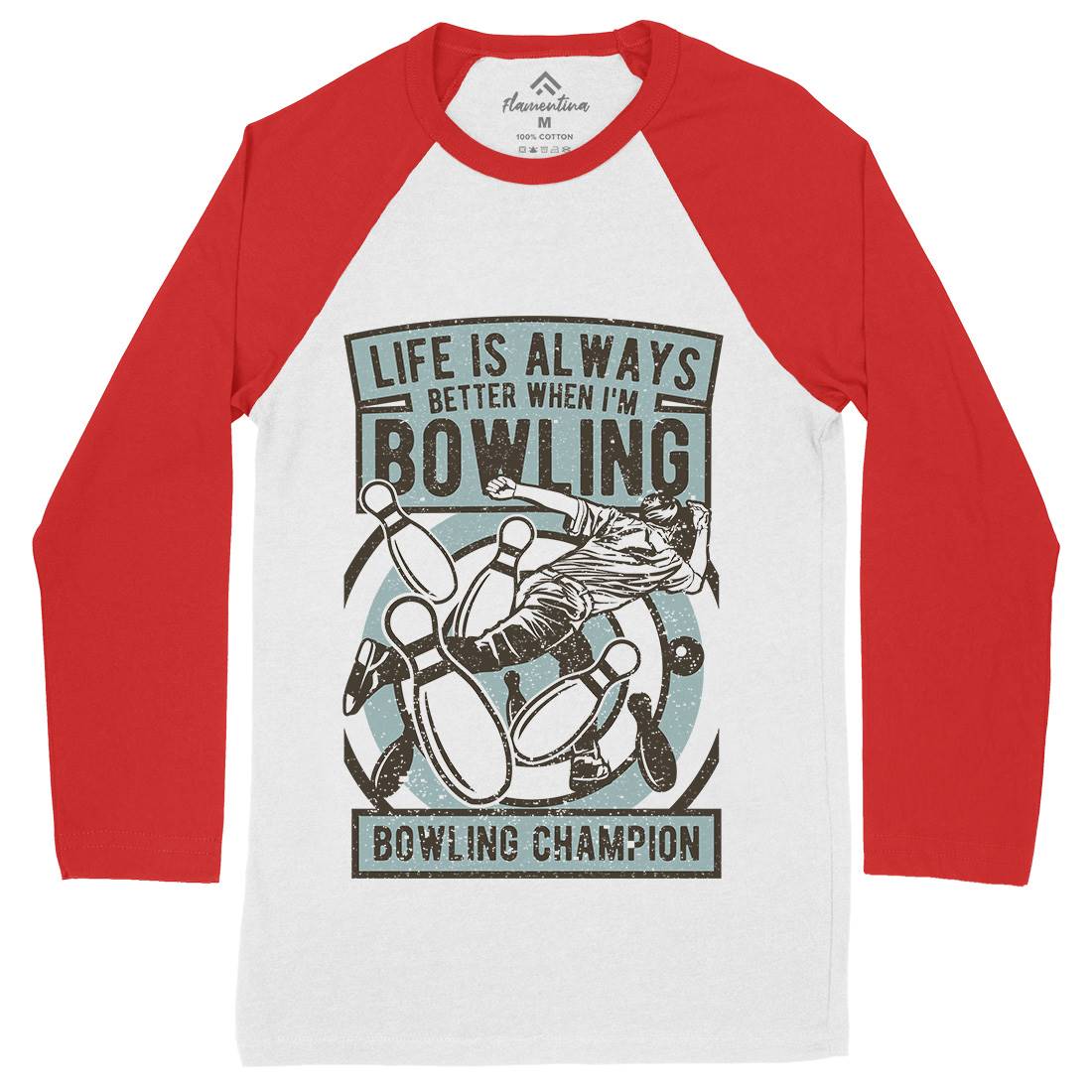 Bowling Champion Mens Long Sleeve Baseball T-Shirt Sport A625