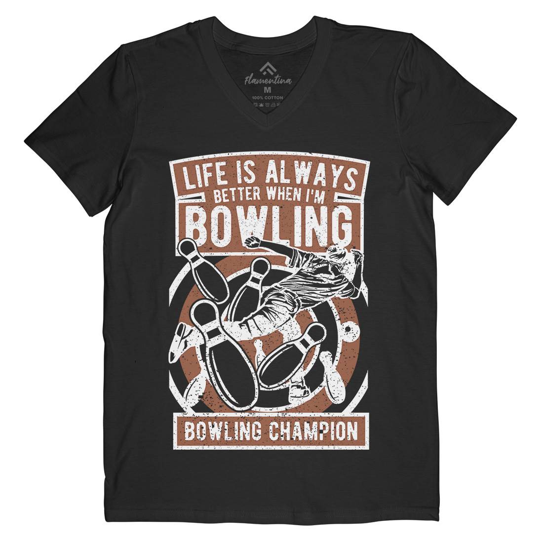 Bowling Champion Mens V-Neck T-Shirt Sport A625