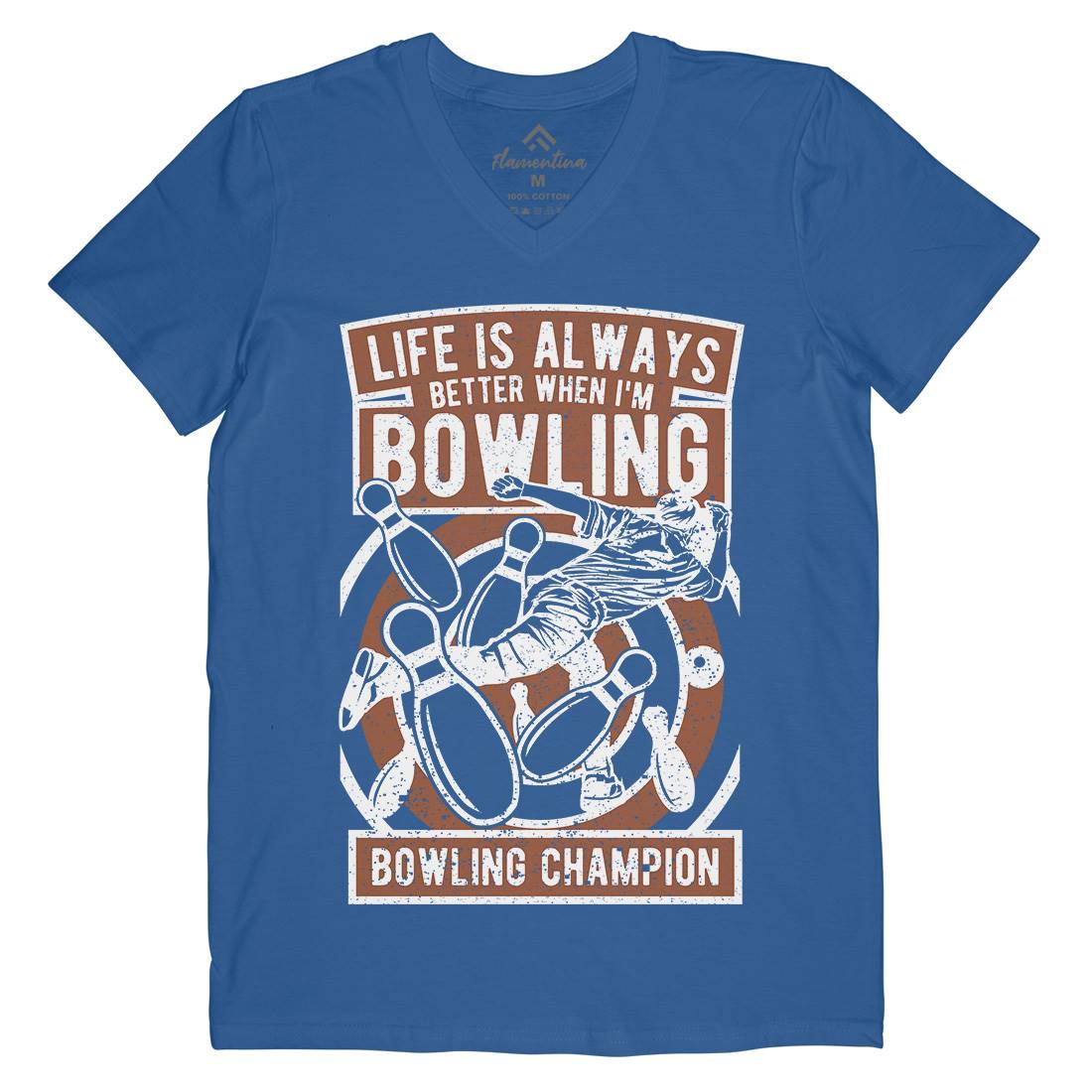 Bowling Champion Mens V-Neck T-Shirt Sport A625