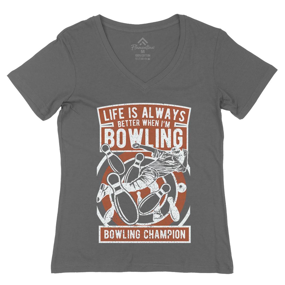 Bowling Champion Womens Organic V-Neck T-Shirt Sport A625
