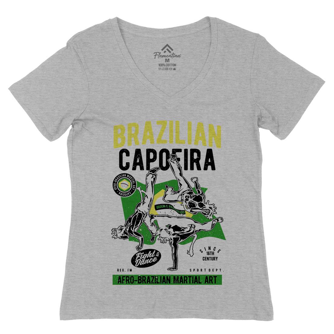 Brazilian Capoeira Womens Organic V-Neck T-Shirt Sport A626