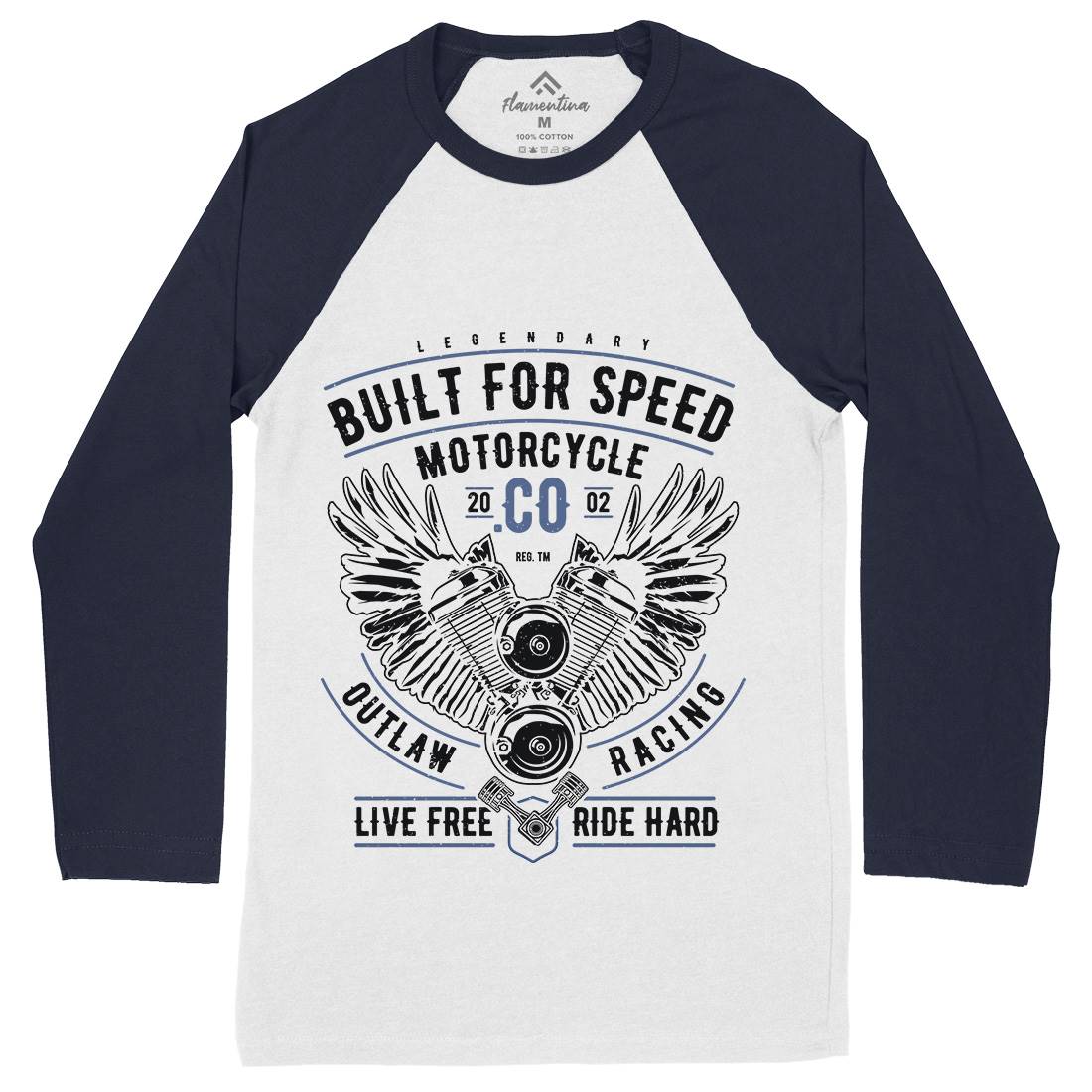 Built For Speed Mens Long Sleeve Baseball T-Shirt Motorcycles A628