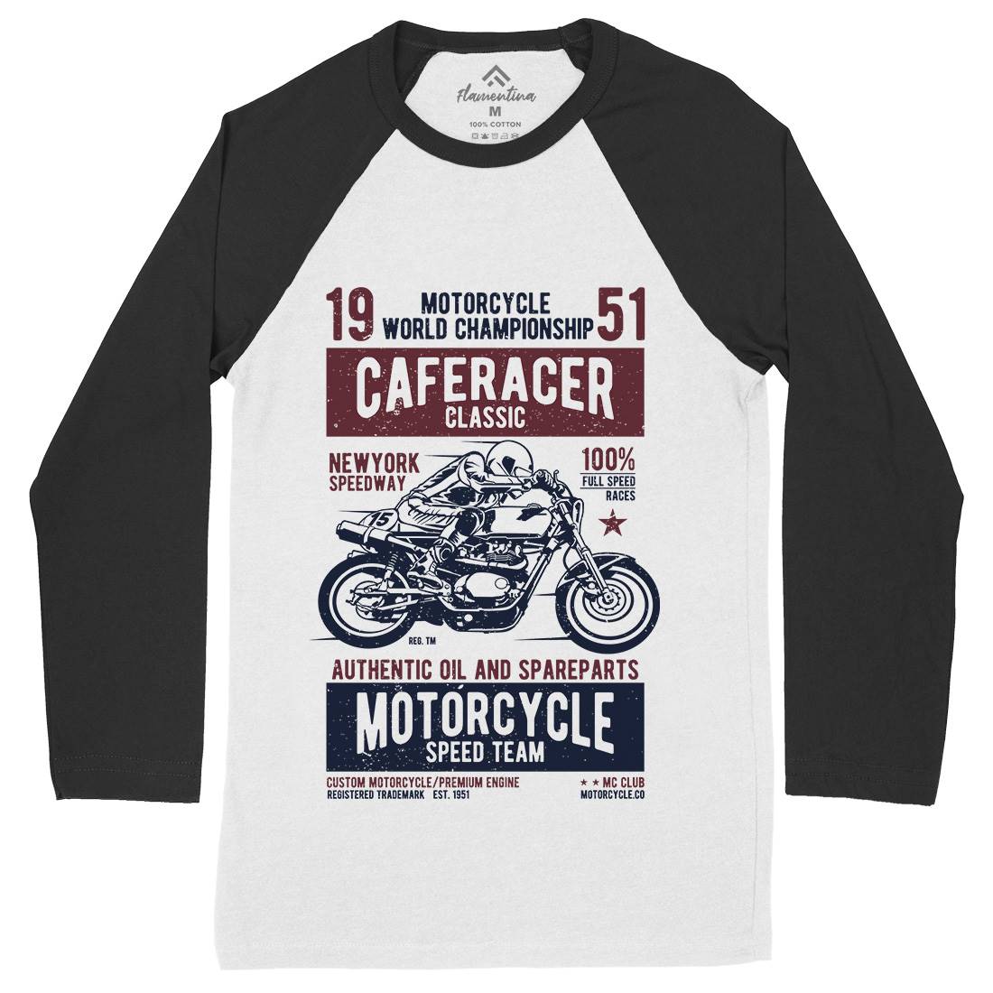 Caferacer Mens Long Sleeve Baseball T-Shirt Motorcycles A629