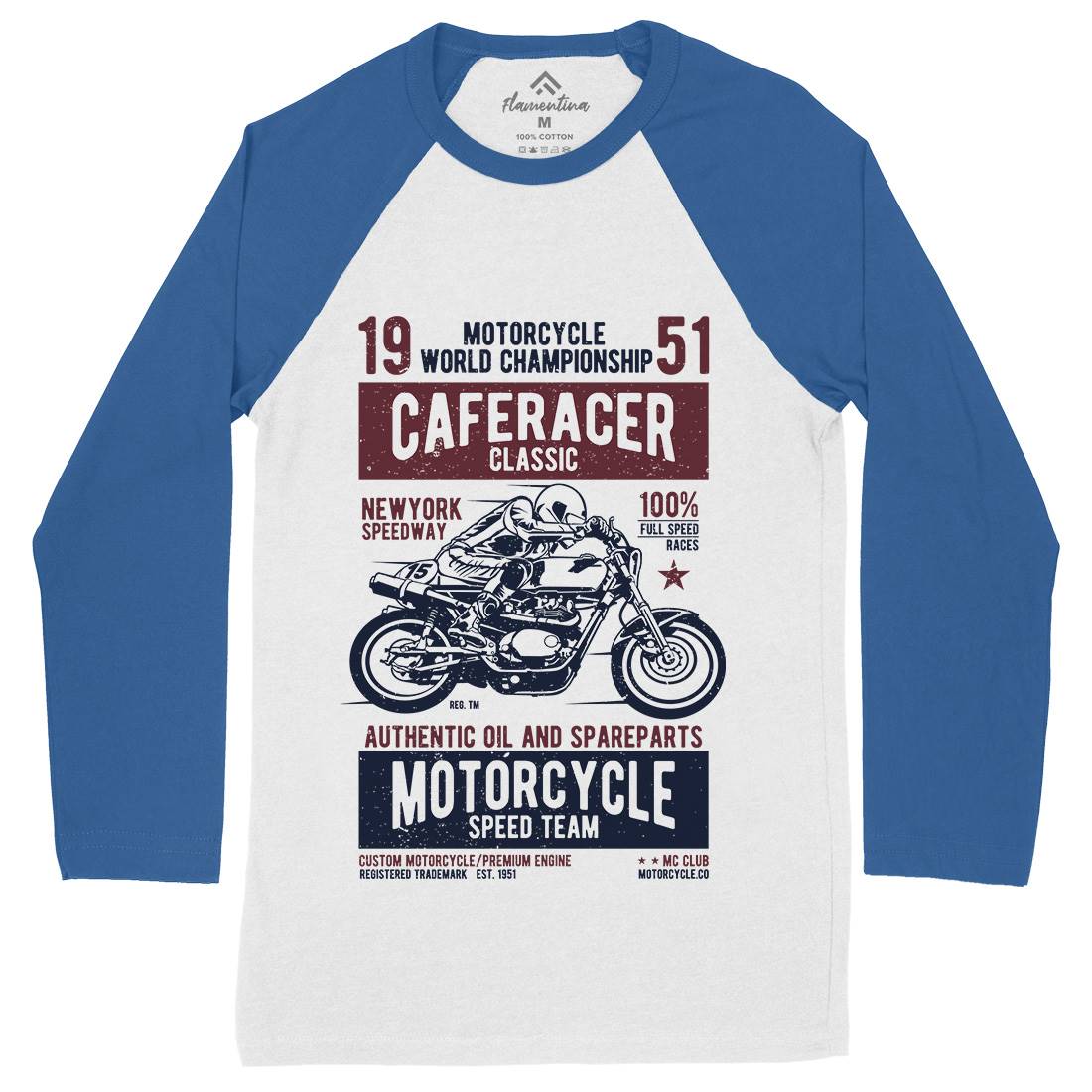 Caferacer Mens Long Sleeve Baseball T-Shirt Motorcycles A629