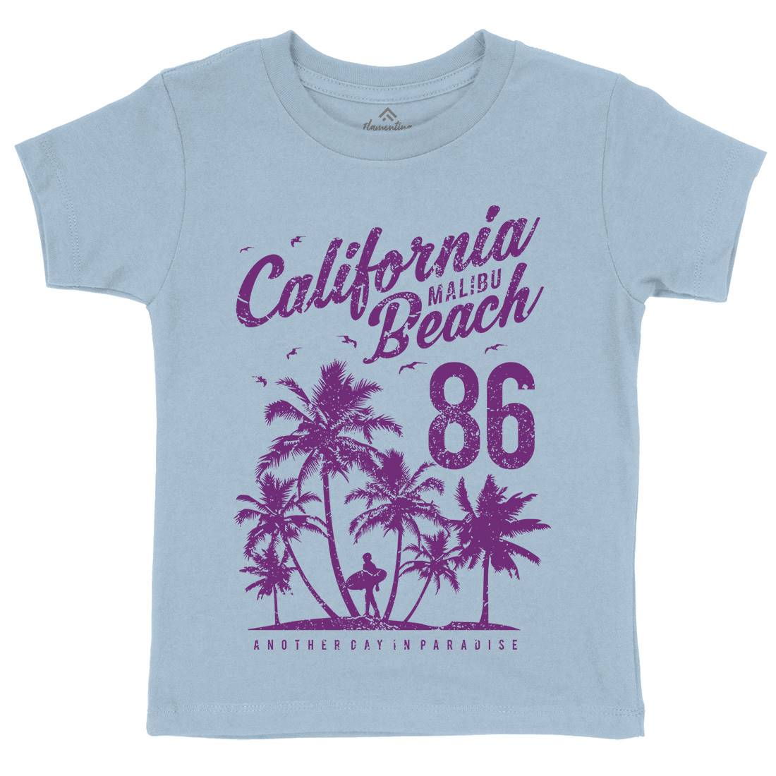 California Malibu Beach Kids Crew Neck T-Shirt Surf A630